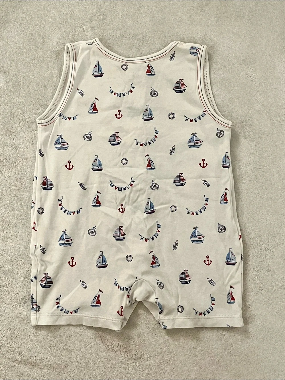 Kissy Kissy Baby Boy 6-9 Month Sailboat  Sleeveless Short Romper EUC